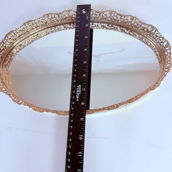 Regency Oval Mirror Vanity Tray VTG Ornate Gold Tone Filigree Glam Dresser Table - Picture 10 of 12